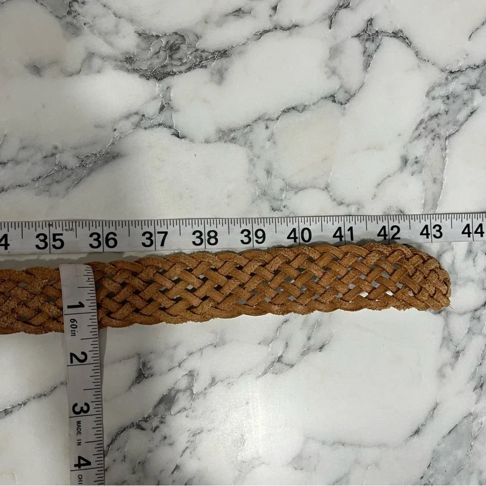 Vintage Y2K AEO distressed white woven braided leather belt silver studs S/M